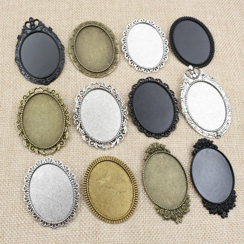 5 Stück / Los 30x40mm Innengröße Vintage Blumenbrosche Stifte Antike vergoldete / versilberte Bronze Cabochon Blank Base Setting Lünettenablage