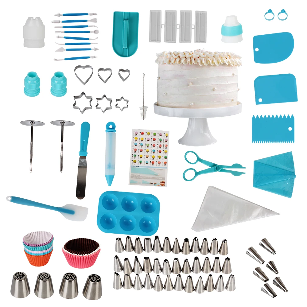 

With Three-layer Storage Folding Box Blue Baking Supplies Sets Cake Decorating Mouth Set 236 Pcs Baking Tools Kit