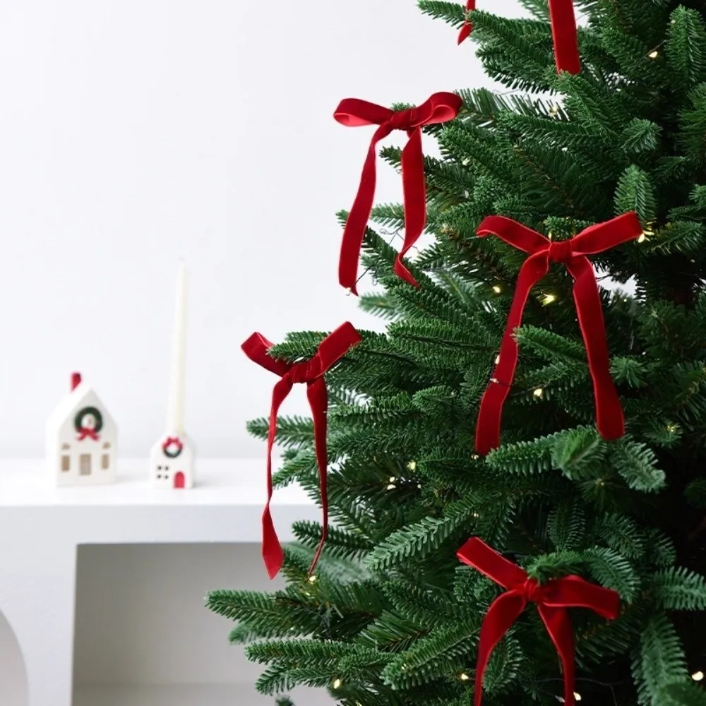 Velvet Christmas Tree Ribbons Red Green Brown