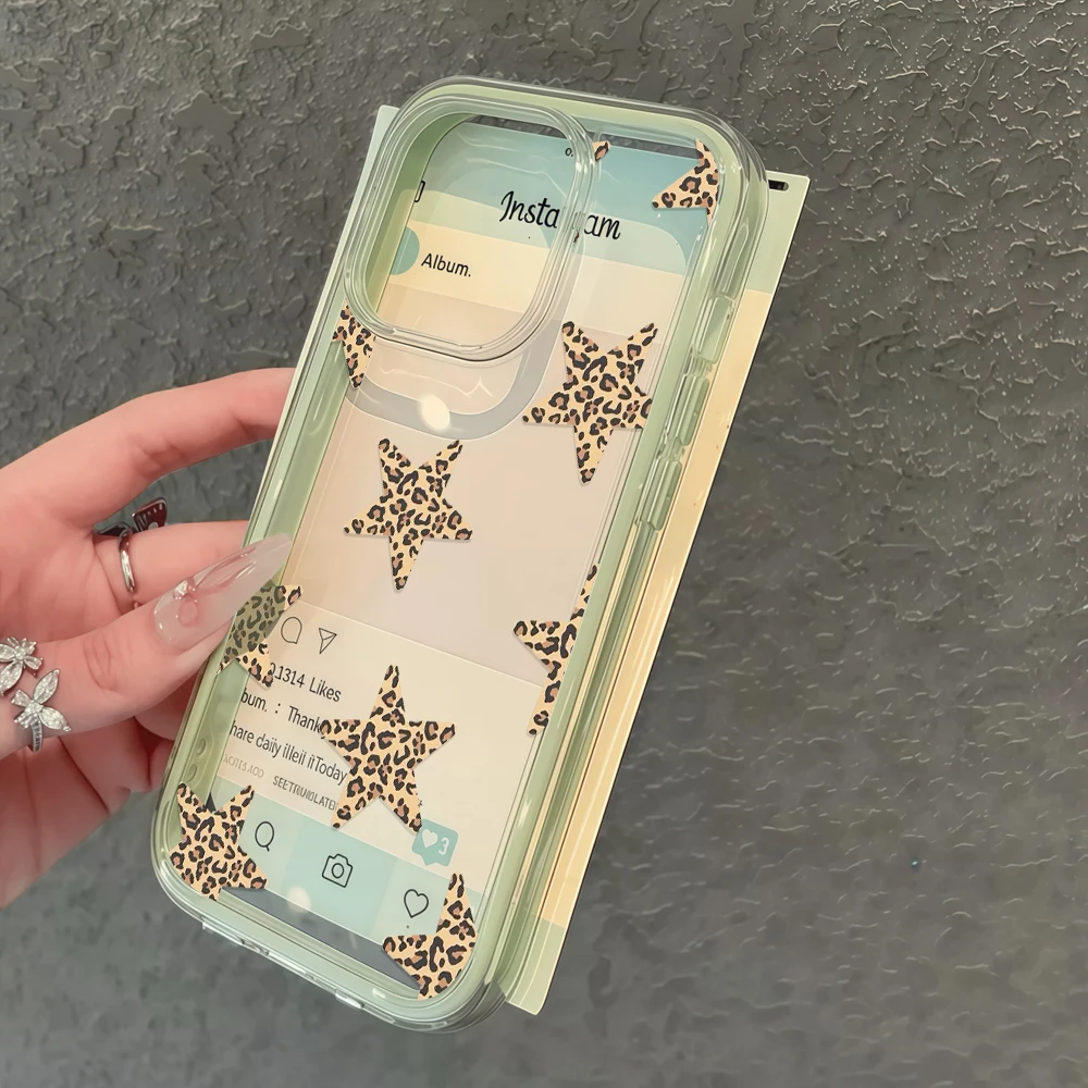 Vintage Leopard Star Print Clear Protective Phone Case Cover