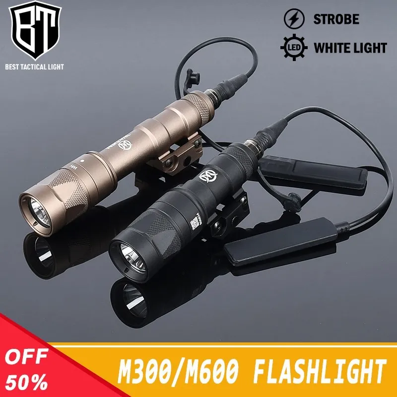 WADSN M600 M300 M600W M300W Tactical Flashlight Metal LED Strobe White Scout Light Airsoft Hunting Rifle Accessory Fit 20mm Rail wadsn m300 m600 m300a m600c tactical flashlight 400lm 600lm white led light fit 20mm rail hunting weapon airsoft accessories