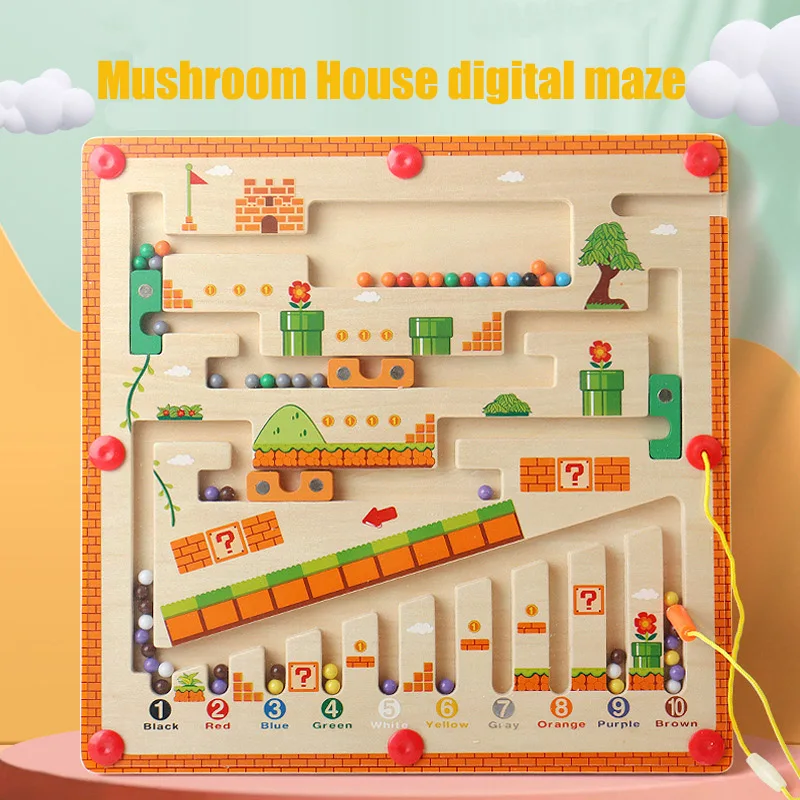 

Wooden Puzzle Mushroom Color Cognitive Pen Number Education Magnetic Learning Montessori Intelligence Maze Bead Toy Gift