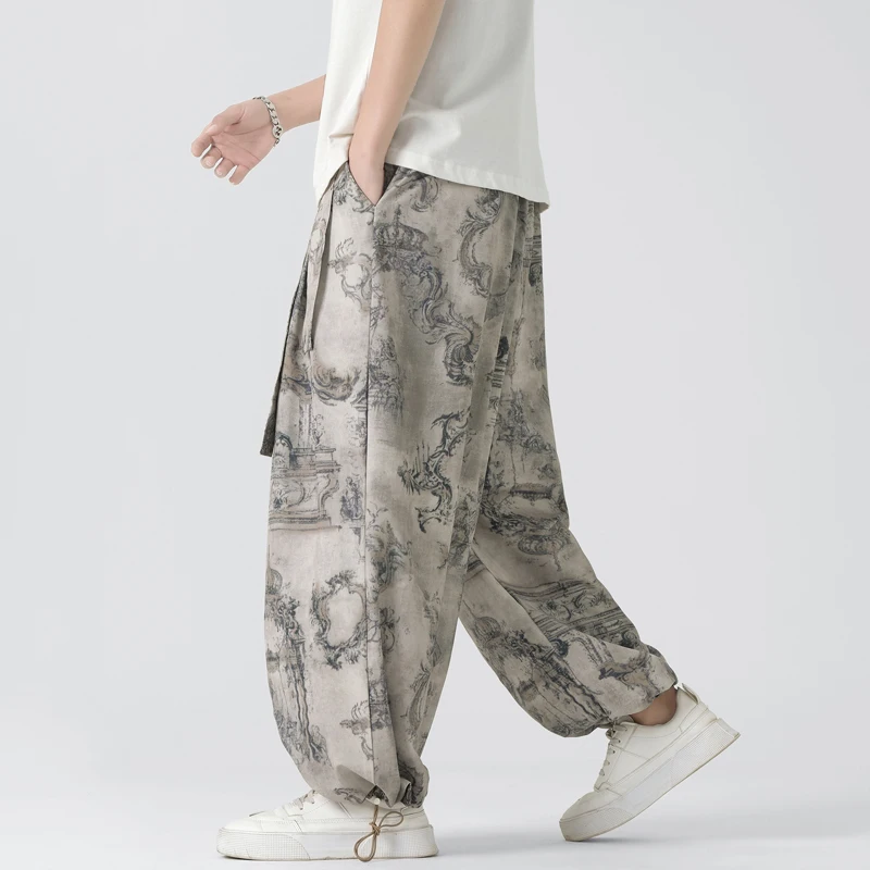 Japanese Kimono Pants Men Streetwear Mounatin Printing Harem Pants Haori Baggy Trousers Harajuku Hip Hop Plus Size M-XXXXXL