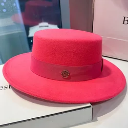 Elegant Fedora Hats with Ribbon Band - Fashionable Bowler Dress Caps - 56-58cm (Flat top rose Red)