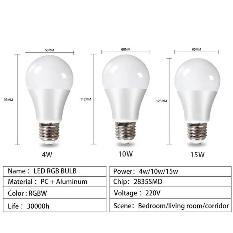 E27 LED RGB 램프 스포트라이트 전구, AC 85-265V 봄빌라 LED 4W 10W 15W IR 원격 제어 LED 전구, 스마트 LED RGBW 램프 홈 장식