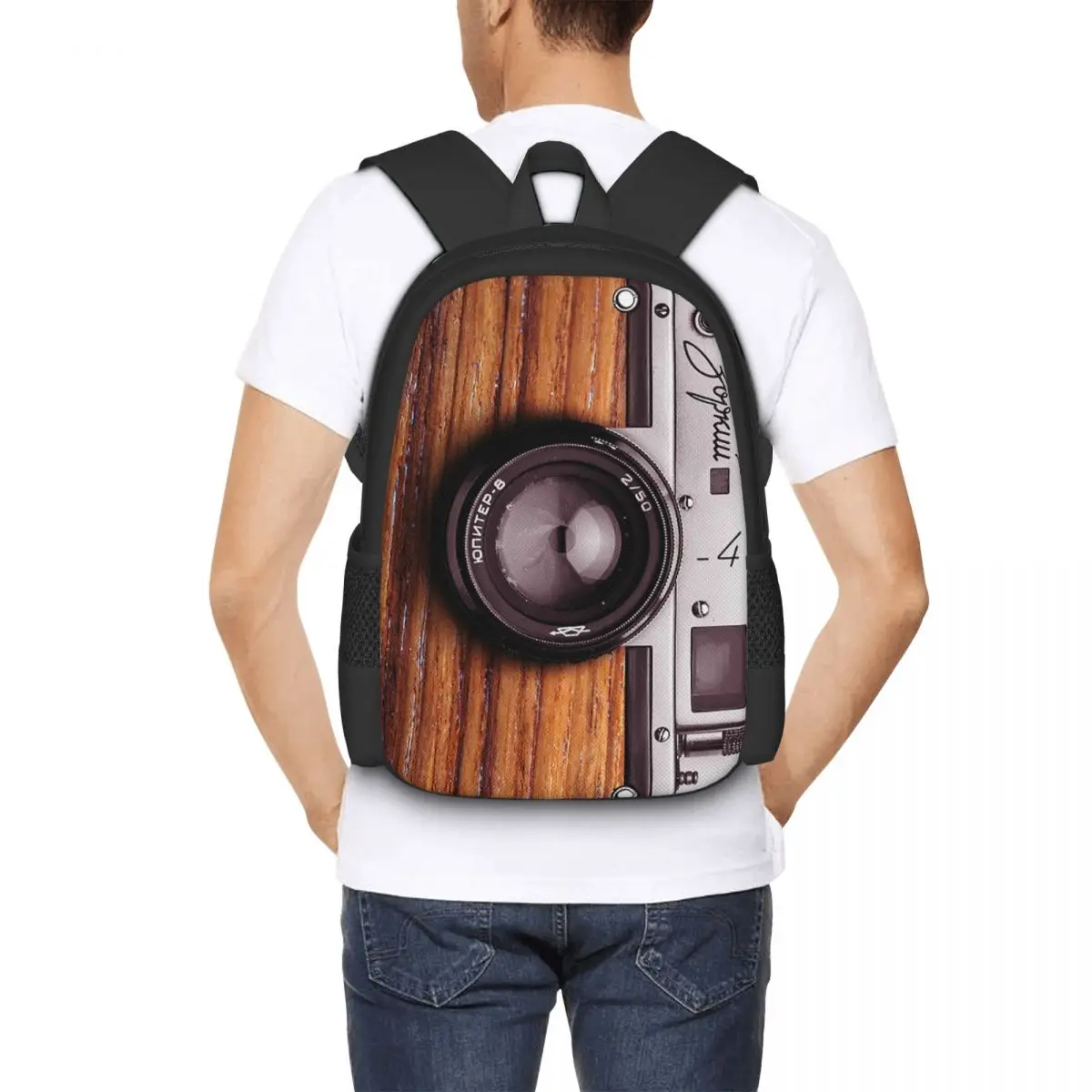 

Vintage Camera With Wooden Style For Retro Photographer Backpack for Girls Boys Travel RucksackBackpacks for Teenage school bag