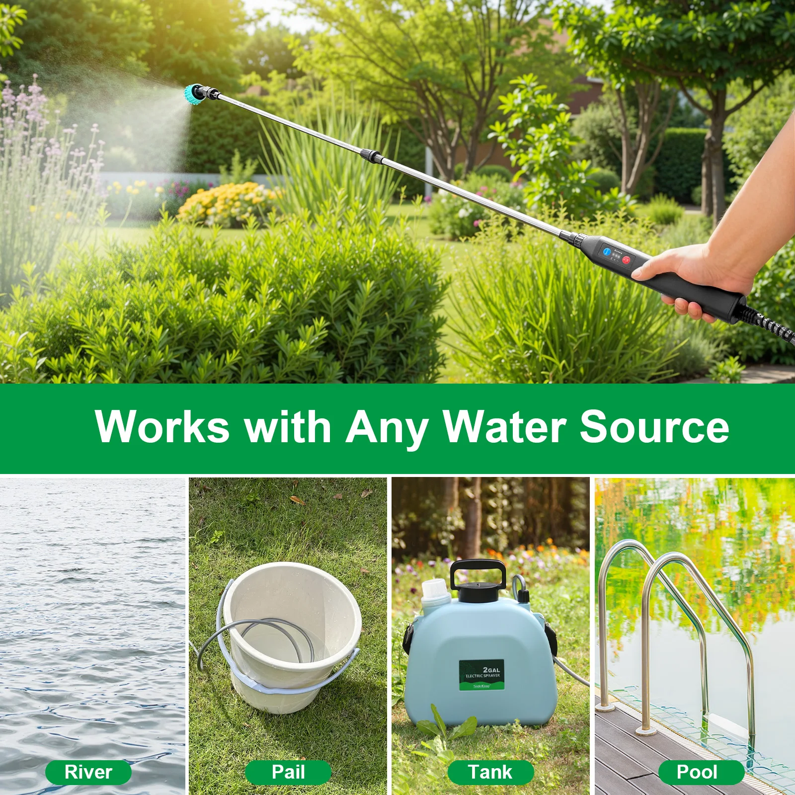 VAXMAY Battery Sprayer Wand 5M Electric Sprayer Telescopic Wand with Battery Indicator 16.4FT Hose Rechargeable Spray Wand 5