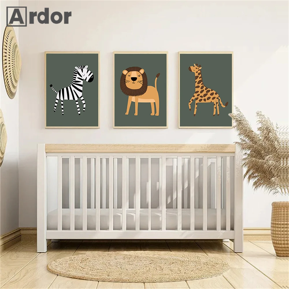 

Cartoon Animals Lion Zebra Giraffe Wall Art Poster Canvas Painting Nursery Art Prints Nordic Wall Pictures Baby Kids Room Decor