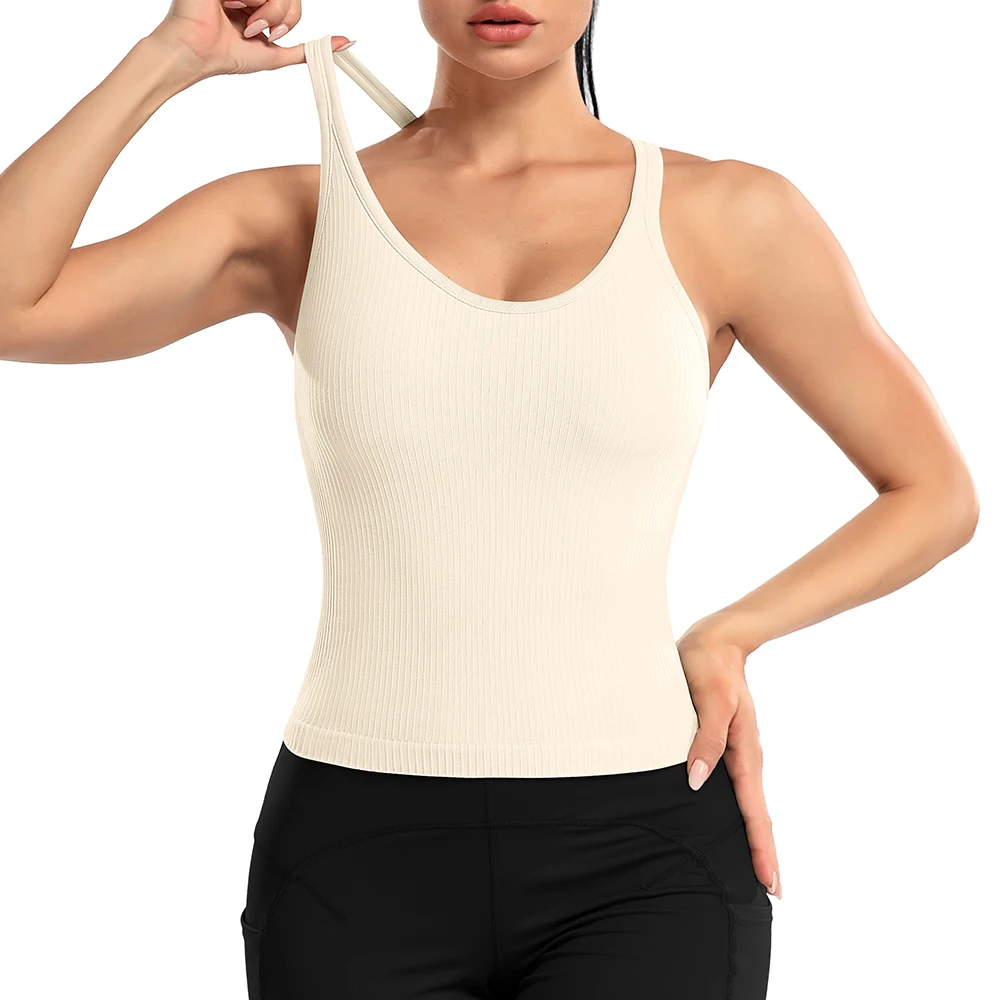 Attraco Women Sports Tank Tops Solid U Neck Racerback Slim Fit with Padded High Elastic Running Yoga Cycling Tops 4