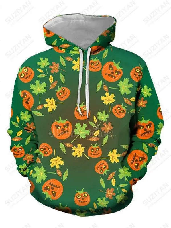 2023 New Halloween Sweater Terror Pumpkin Skull 3D Digital Print Men's and Women's Autumn/Winter Hooded Hooded Sweater