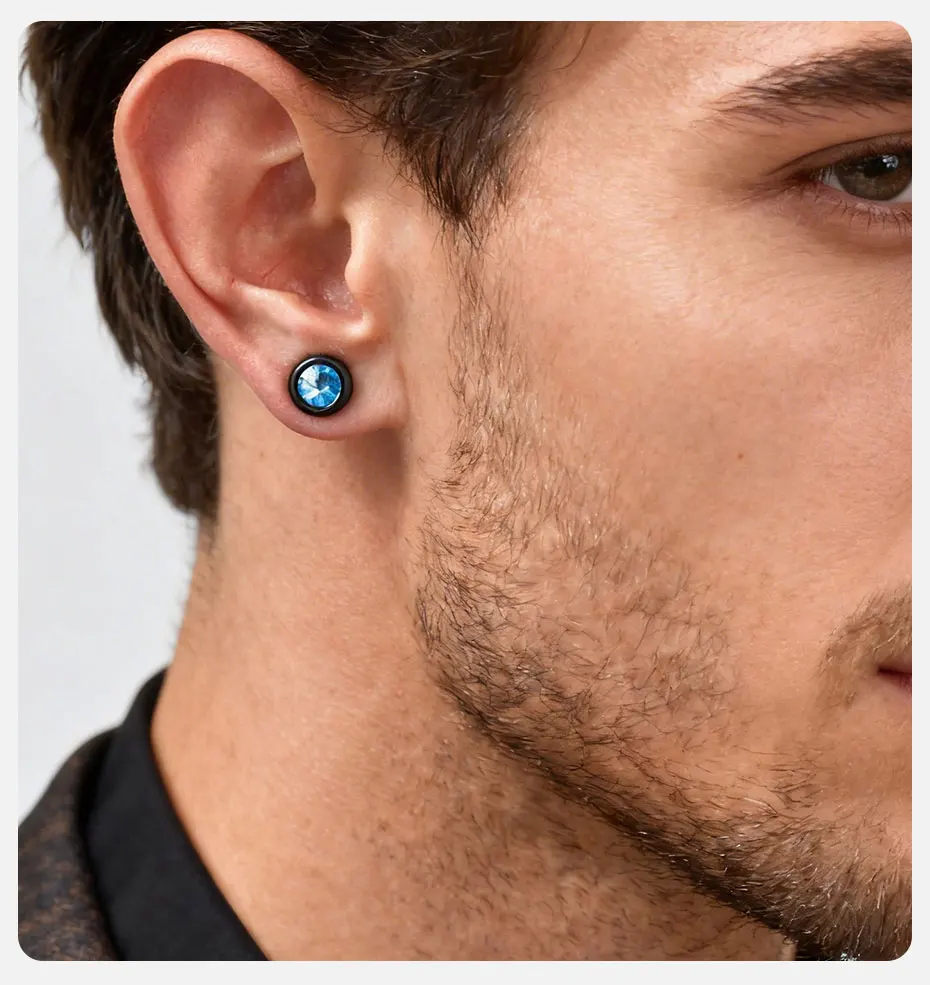 Vnox Magnetische Zirkon-Ohrstecker für Herren, 8 mm Edelstahl-Clip-Ohrringe ohne Piercing, hypoallergener Punk-Rock-Schmuck, Geschenk – Detail 13