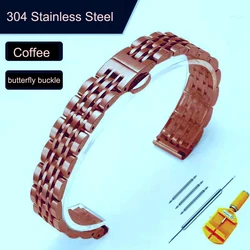 Elegant Stainless Steel Adjustable Watch Band - Premium Metal Strap in Multiple Sizes - 16mm (Coffee)
