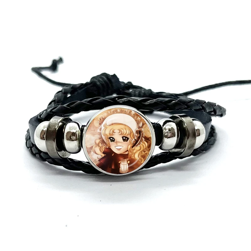Anime Manga Candy Pattern Leather Bracelets Glass Dome Snap Button Bracelet & Bangles Fashion Women Men Jewelry 2