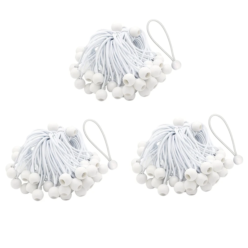 

150 Pcs Bungee Cord With Balls Elastic Ties Bungee Toggles Ties For Marquees,Tents Banners,Flag Poles,Tarp (White)