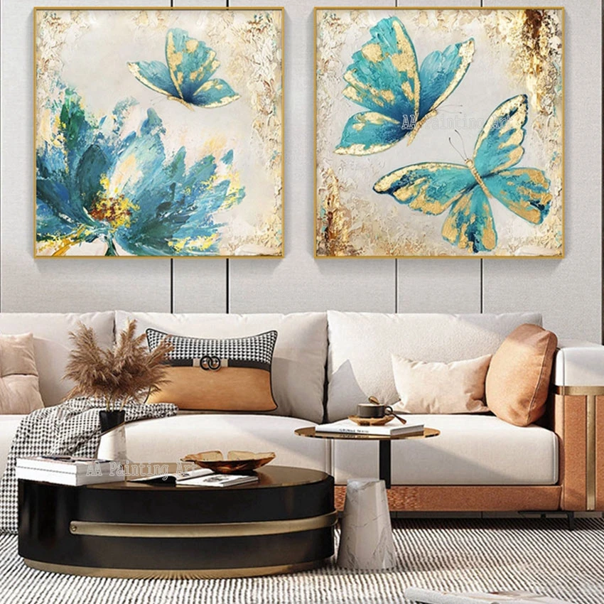 

Modern Bedroom Decor Item Abstract 2 Panels Canvas Art Butterfly Picture Oil Painting Wall Decor Art Group Acrylic Paintings