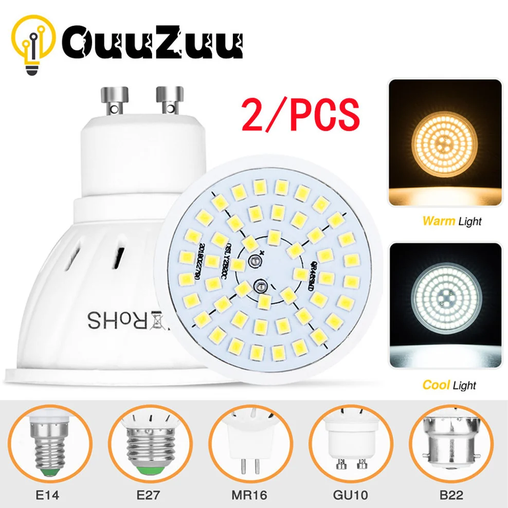 

2pcs GU10 LED E27 Lamp E14 Spotlight Bulb 48 60 80leds lampara 220V GU10 bombillas led MR16 gu5.3 Lampada Spot light B22