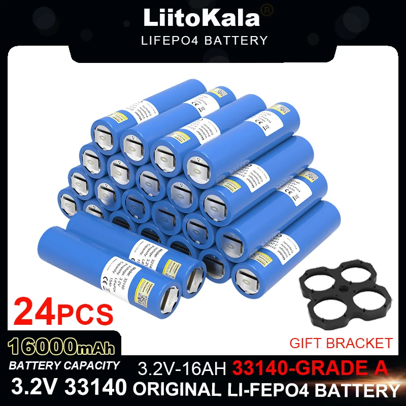 24pcs/lot LiitoKala 3.2V 33140 16Ah lifepo4 batteries for 4S 12v 24V 15AH 30AH e-scooter power tools Battery+Nickel Tax Free