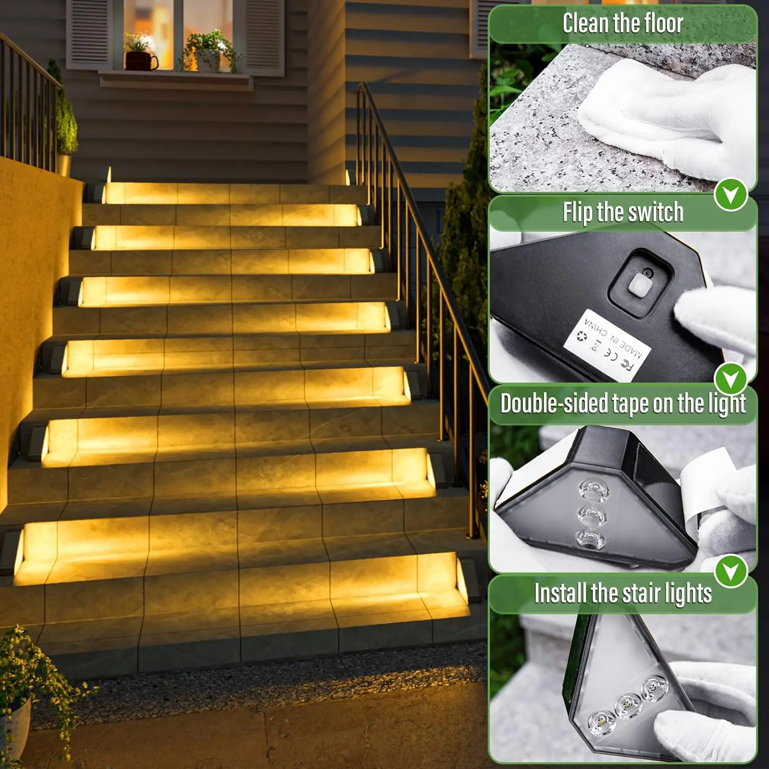 2Pack LED Solar Step Lamp Path Stair Outdoor Garden Lights Waterproof Balcony Light Decoration for Patio Stair Fence Light 5