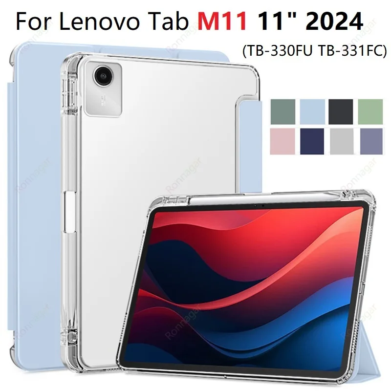 For Lenovo Xiaoxin Pad 2024 Case with Pen Holder Soft Back Fold