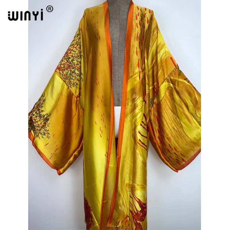 WINYI-Kimono à manches longues pour femmes, vêtement de plage, style boho, élégant, sexy, imprimé, pour les vacances, tendance été 2022