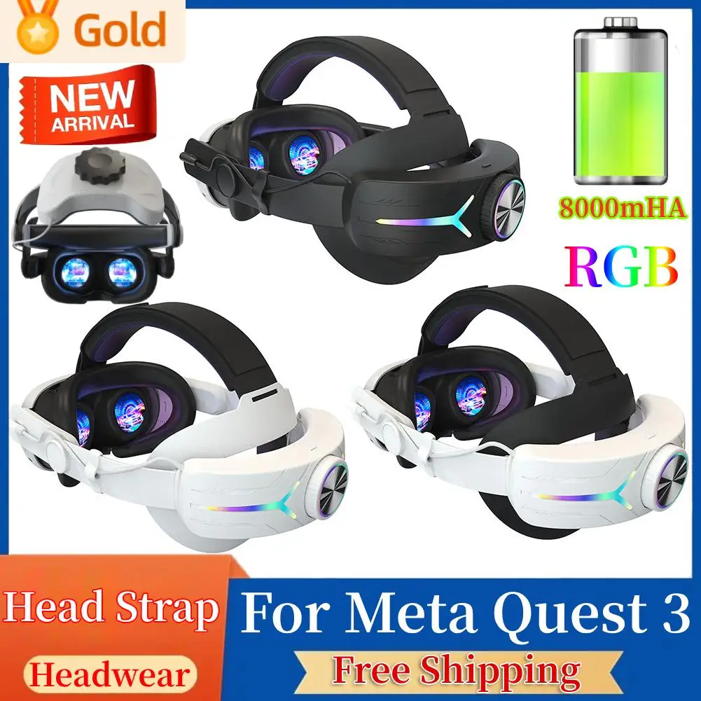 RGB Comfort Battery Head Strap 8000mAh Compatible with Meta Quest 3  Accessories, Battery Pack Elite Strap Replacement for Enhanced Support and  Extend