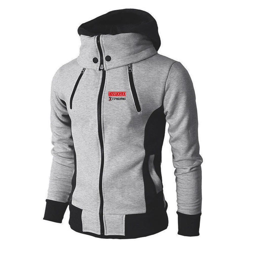 Tanfoglio Cotton Long Sleeve Hoodies Men Double Zipper Hooded Sweatshirt