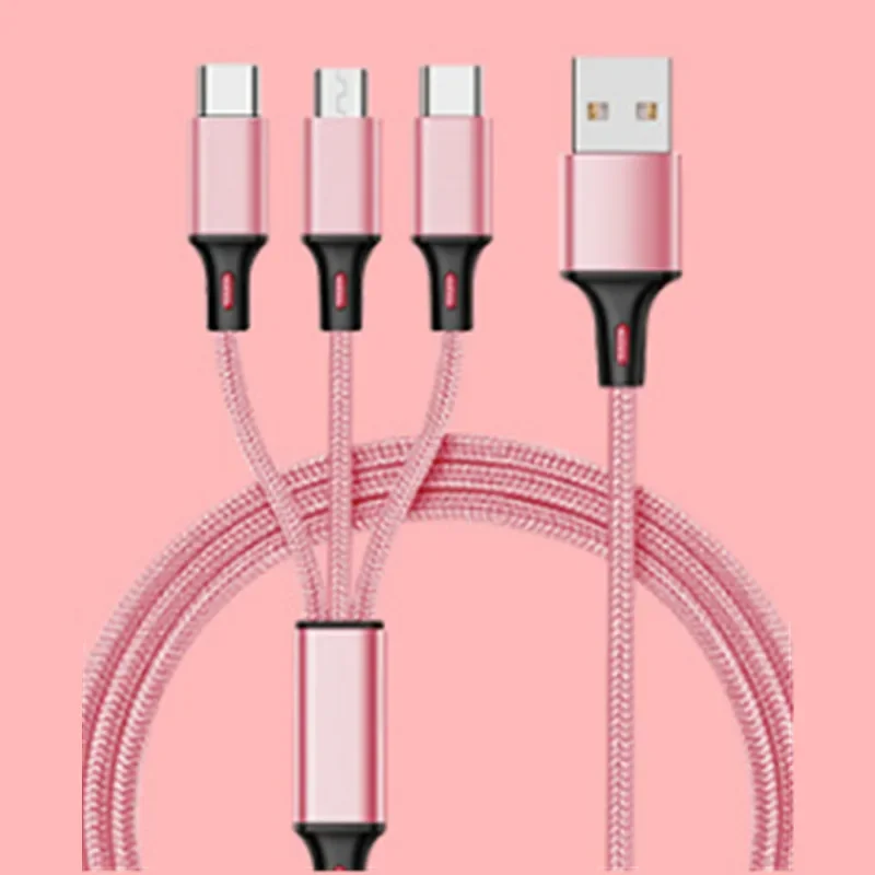Versatile 3-in-1 Fast Charging USB Cable with Micro USB and Type C Connectors