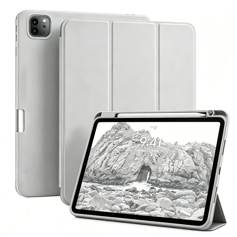 Solid-Color Magnetic Flip Smart Cover with Pen Holder