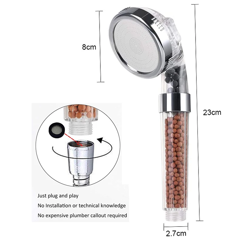 

3 Modes SPA Rainfall Shower Head Filter Massage High Pressure Saving Water Shower Nozzle Premium Bathroom Accesary