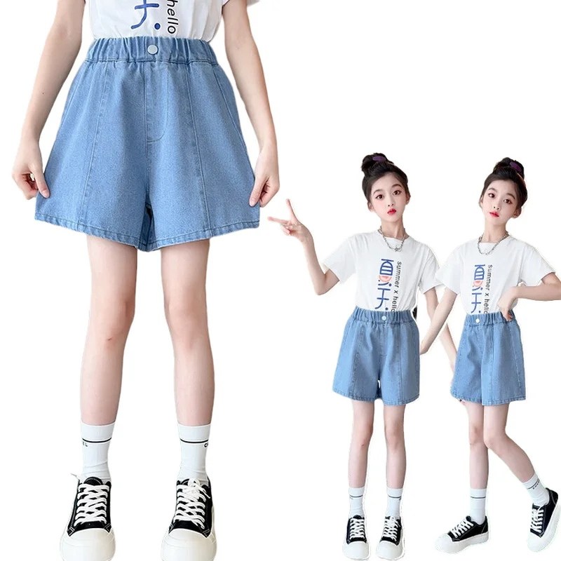 

New Summer Fashion Girls Soft Denim High Waist Short Jeans Pants Teen Casual Trousers Kids Shorts Children's Clothing For 5-14Y