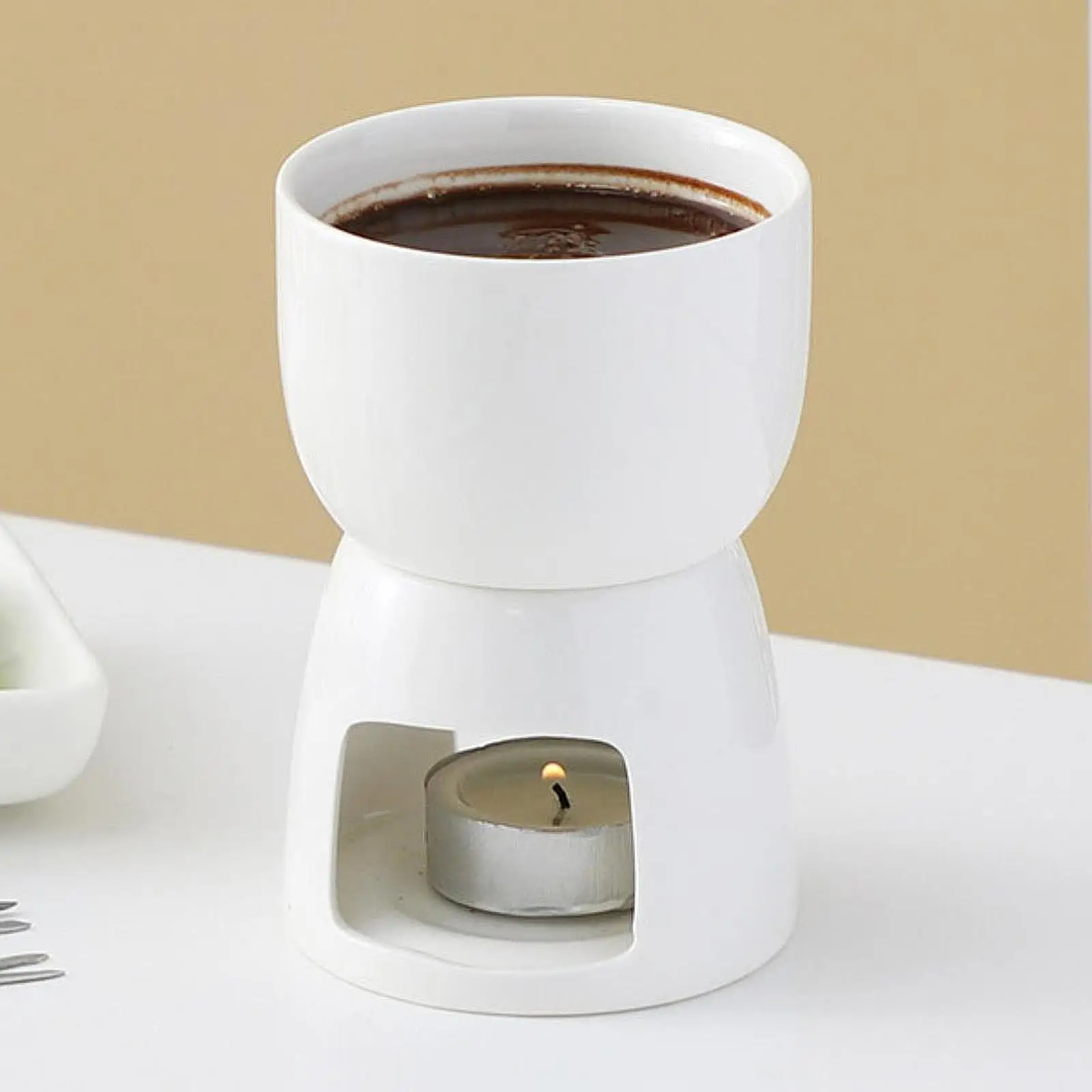Ceramic Butter Warmer Tea Light Porcelain Melting Pot Chocolate Melter Cookware Fondue Pot Melt Hot Bowl for Caramel Home