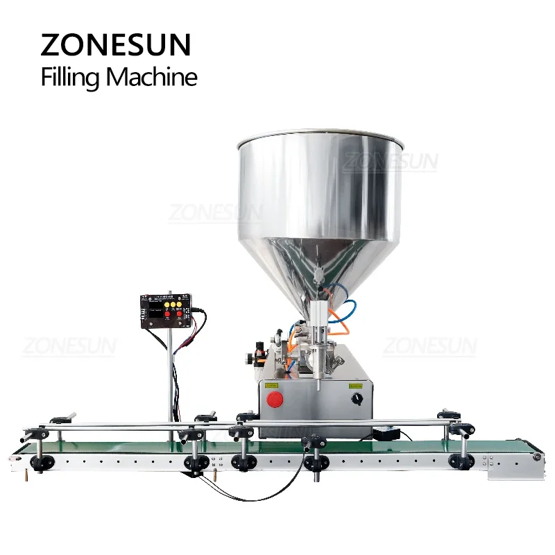 ZONESUN ZS-DTGT1P Automatic Honey Cream Filling Machine Pneumatic Viscous Liquid Chili Sauce Gel Peanut Butter Conveyor