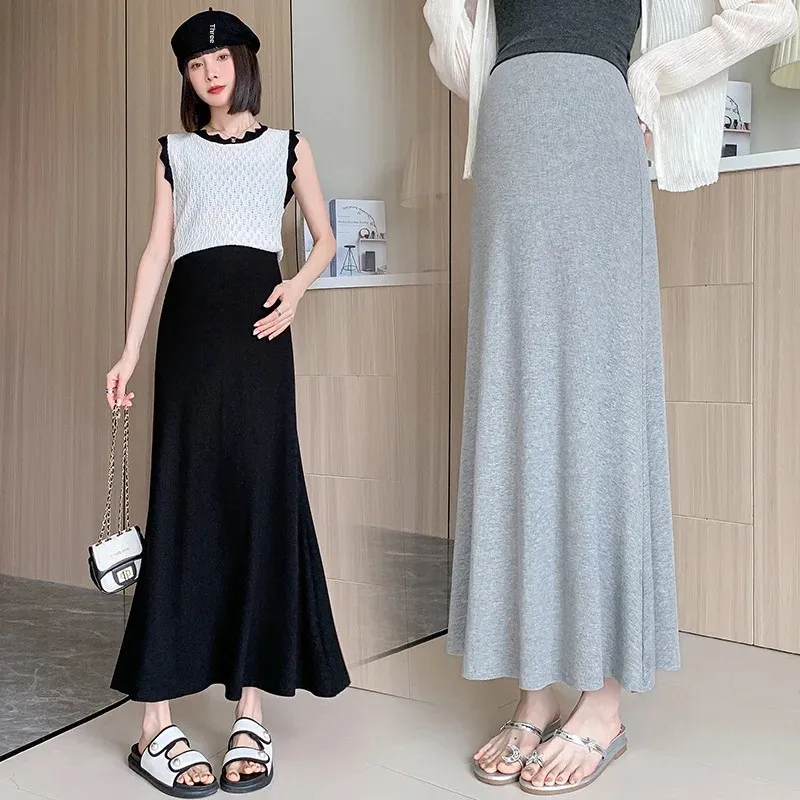 Spring Summer New plus Size Maternity Skirt High Waist Slimming Long Fish Tail Half Body Skirt Versatile No Belly Support