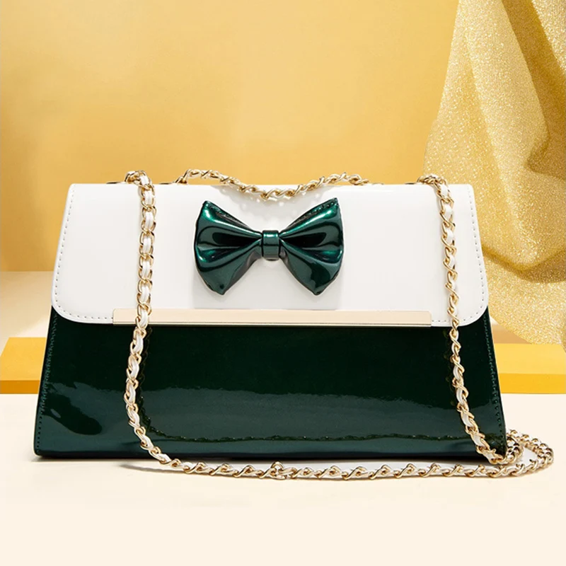 

Bownot Patchwork Vacation Bag Patent Leather Ladies One Shoulder Bags Fashion Chain Square Bags New Arrivals Girls Handbag XA76H