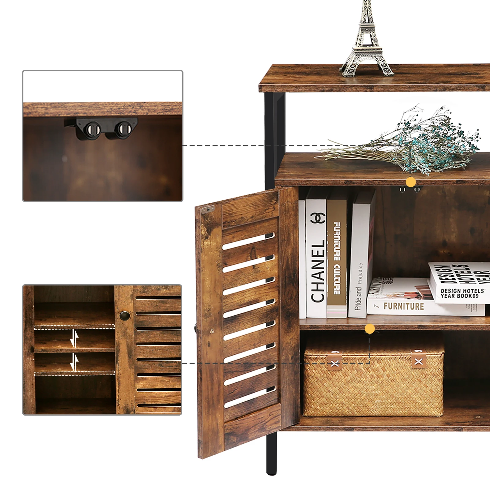 Buffet de salle de bain OBRO avec 1 étagère ouverte, commode de cuisine, armoire de couloir, rangement de porche, table de chevet, table de chevet,