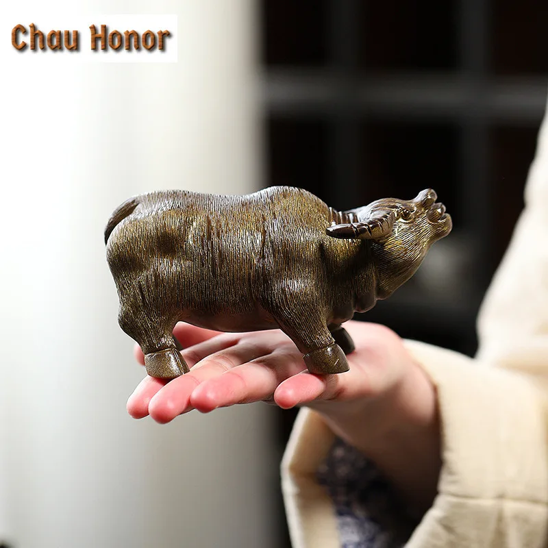 Handmade Color-changing Cow Purple Clay Tea Pet Vintage Flowerpot Landscaping Tea Figurine Play Toys Tea Statue Ornaments