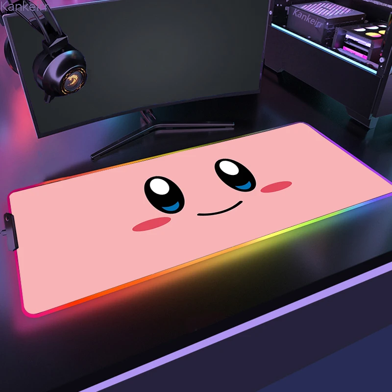 

K-Kirbys Mousepad Anime Mouse Pad Backlight RGB Pc Gamer Accessories Desk Mat Keyboard Mats Gaming Large Extended Backlit Mice