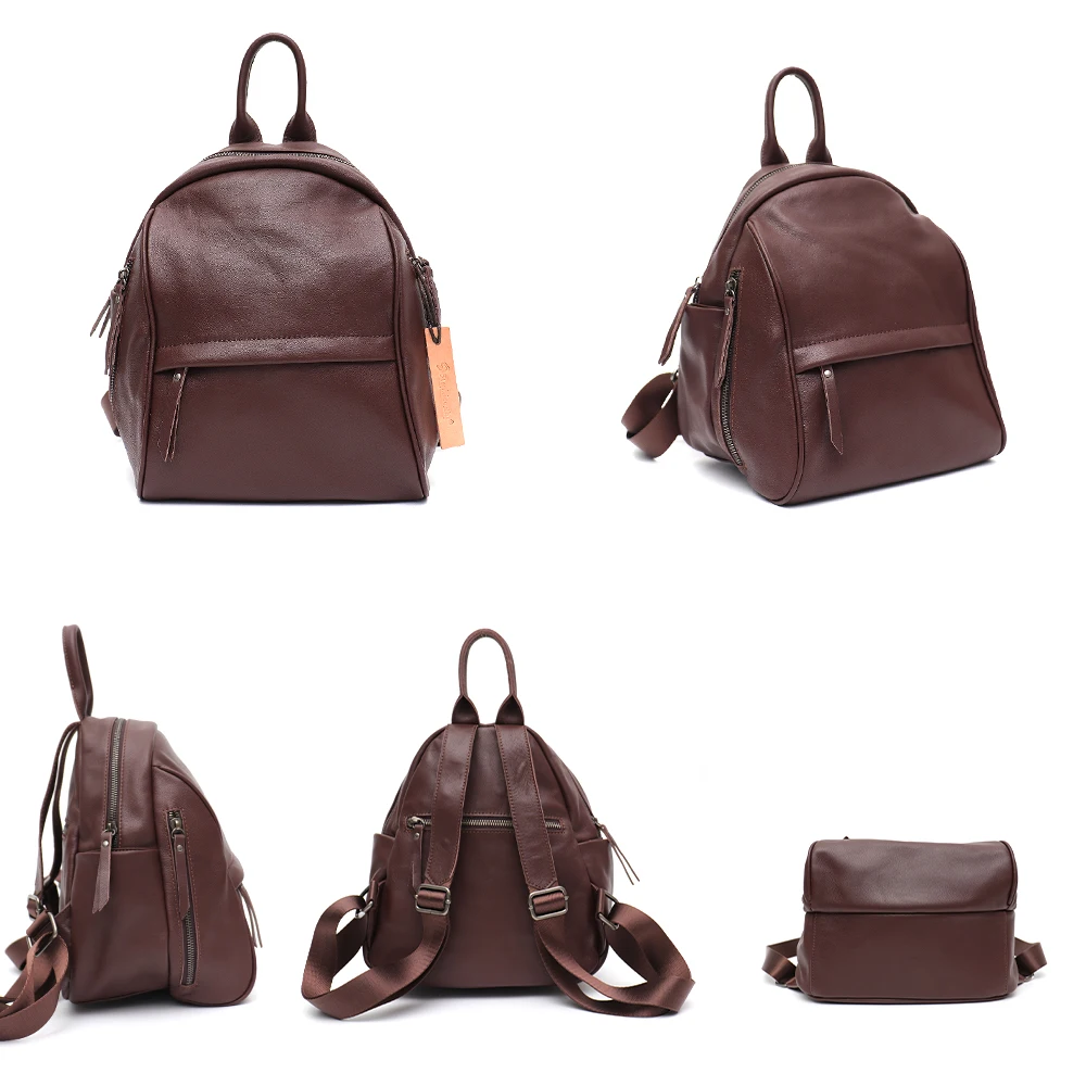 SC Luxury Quality Genuine Cow Leather Women Backpack Retro Casual Solid Color Shoulder Bags Satchel Simple Daily Travel Day Pack 4