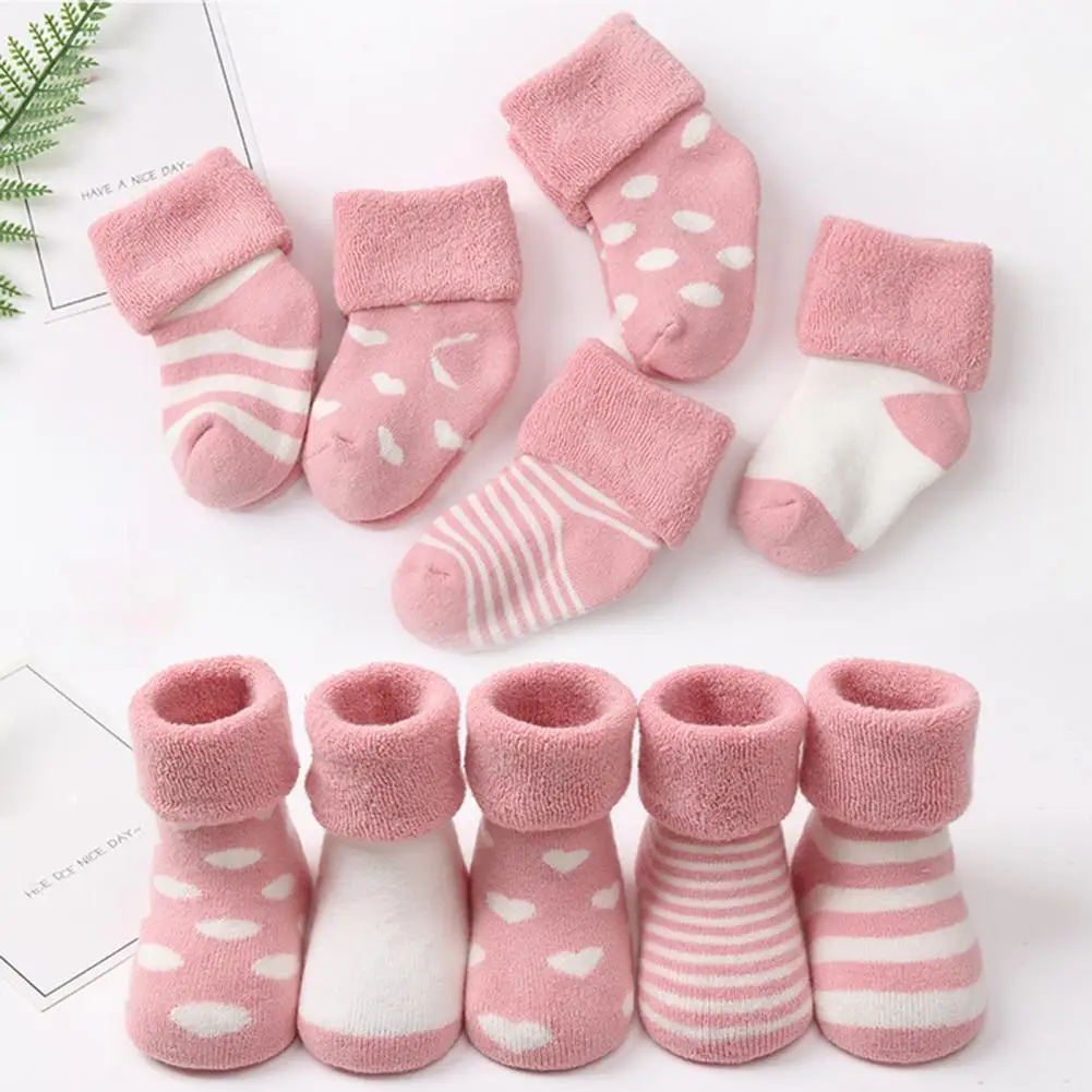 

5 Pair Trendy Baby Wool Socks Cotton Casual Baby Socks Breathable Turn Cuff Infant Crew Socks Thicken