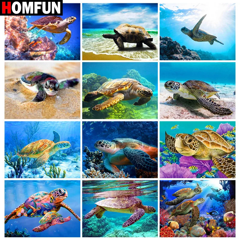 HOMFUN DIY Diamond Painting "Animal Turtles" Full Drill Square Round Diamond Embroidery 5D Cross Stitch Decoration Home