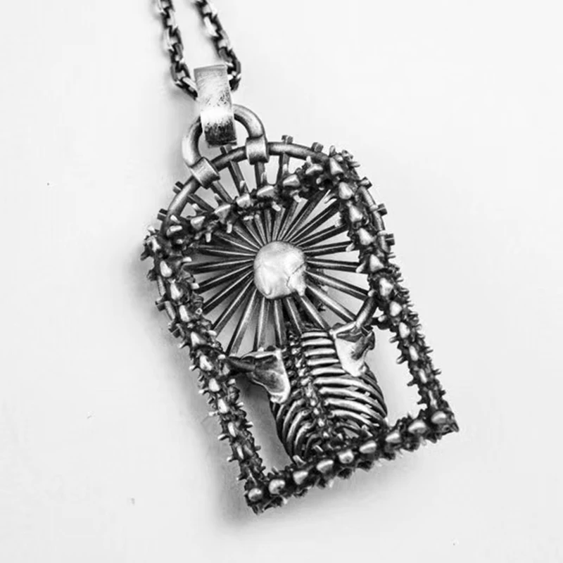 Collana Uomo Teschio Punk Gotico Acciaio Inox Argento 20 Pollici