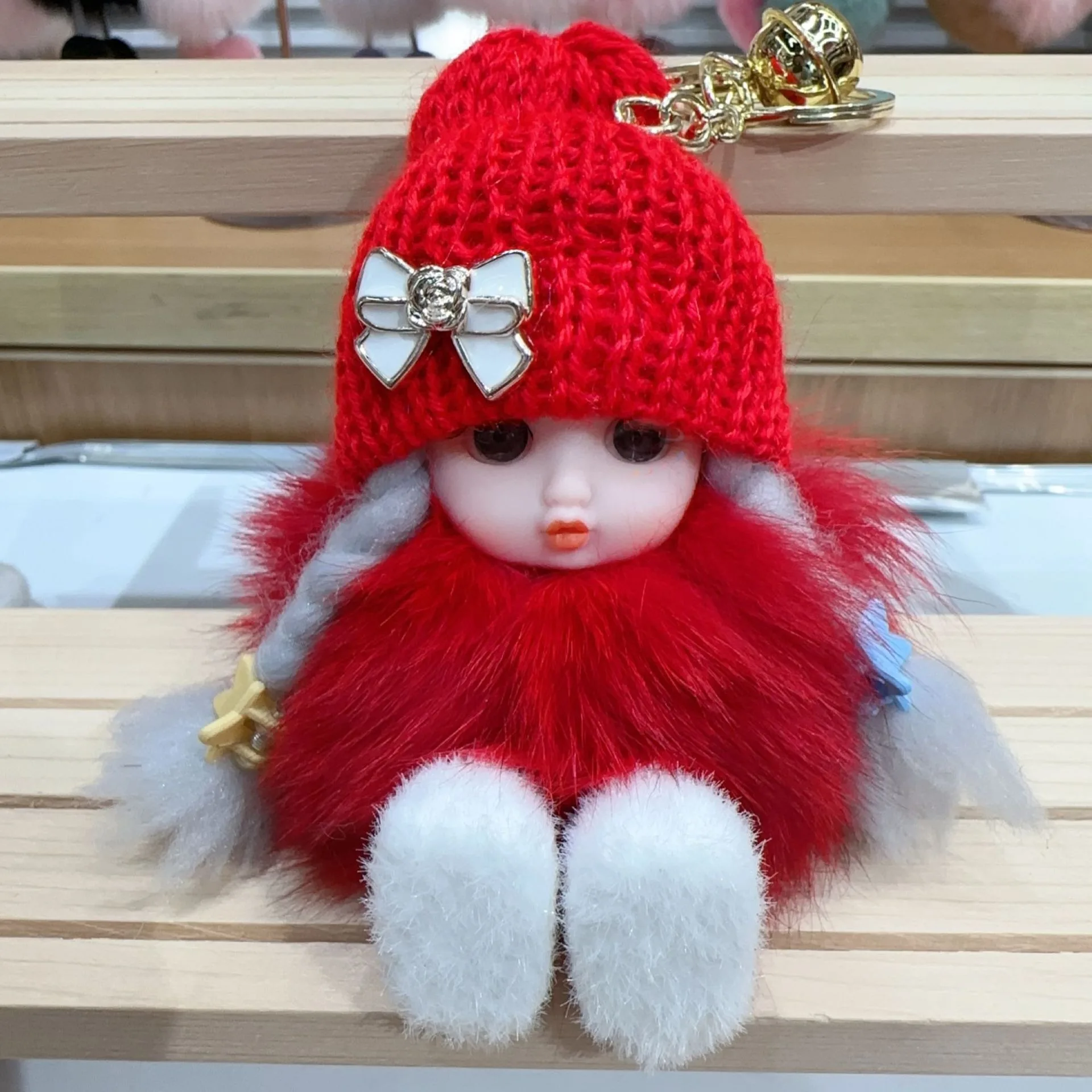 Cute Braid Baby Pompom Keychains Fashain Real Fox Fur