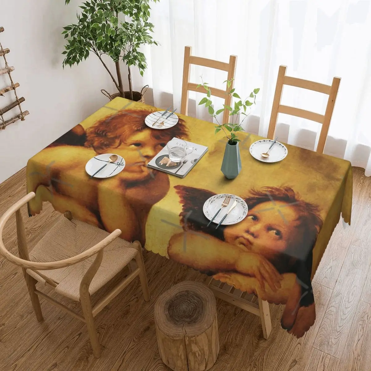 

Angels Cherubs Raphael Tablecloth 54x72in wrinkle resistant Decorative Border Festive Decor