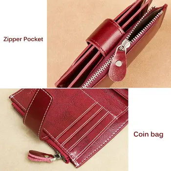 Fahion Women Genuine Leather Wallet RFID Blocking Short Multi Function Large Capacity Zipper Coin Purse Money Clip - Image 6