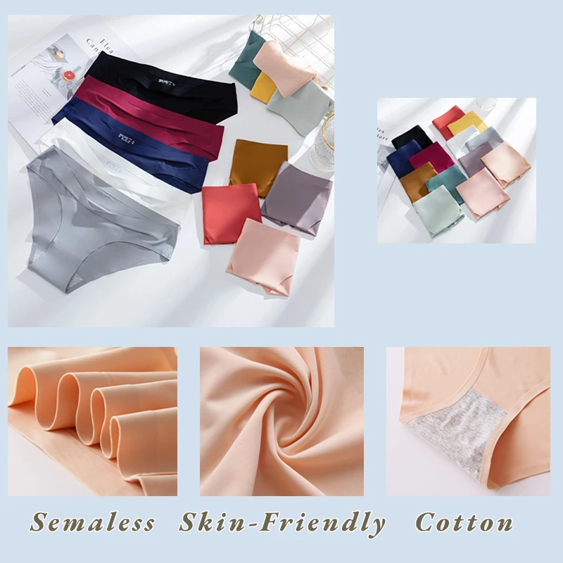 4PCS Set Women's Panties Slik Female Underwear 13 Color Panties Women Seamless Woman Lingerie Briefs 3XL Ladies Underpants