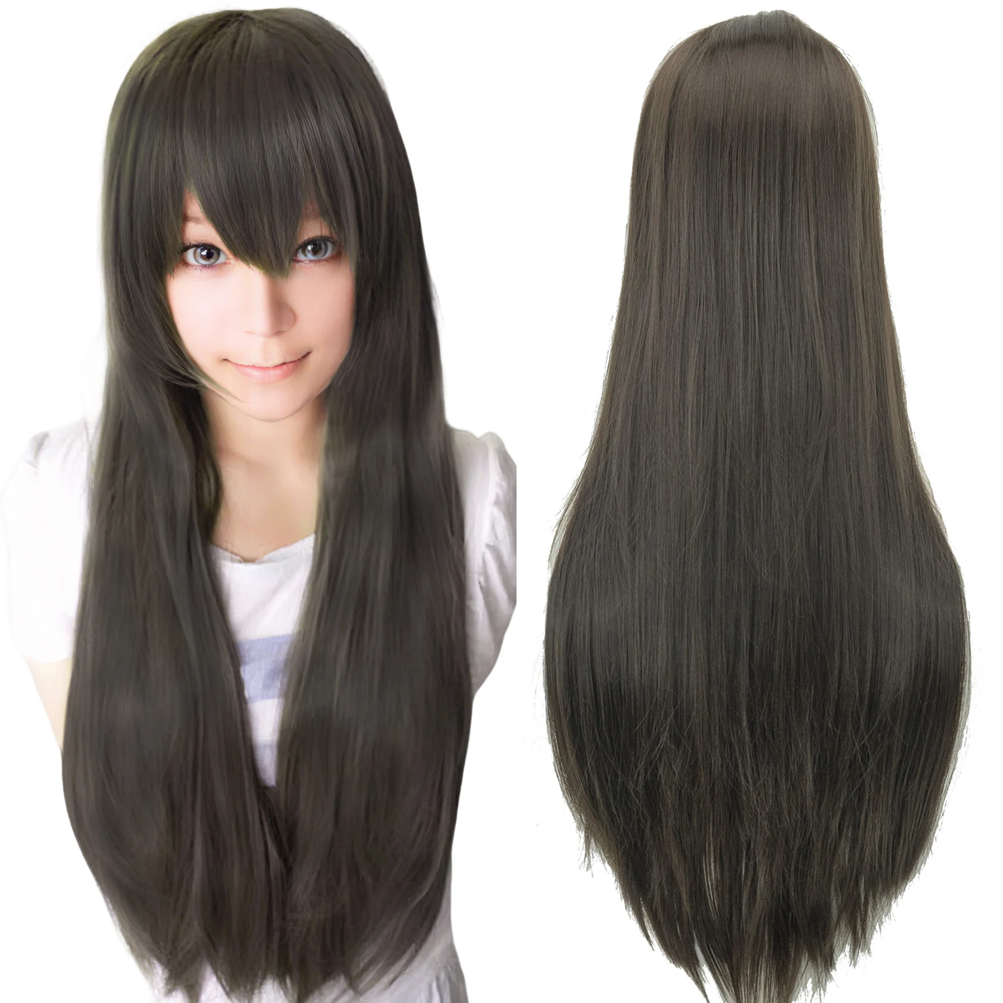 Synthetic Black Wig Cosplay Wigs Straight Long Wig Hinata Hyuga Cosplay Hair Enma Ai Costume Wig 4