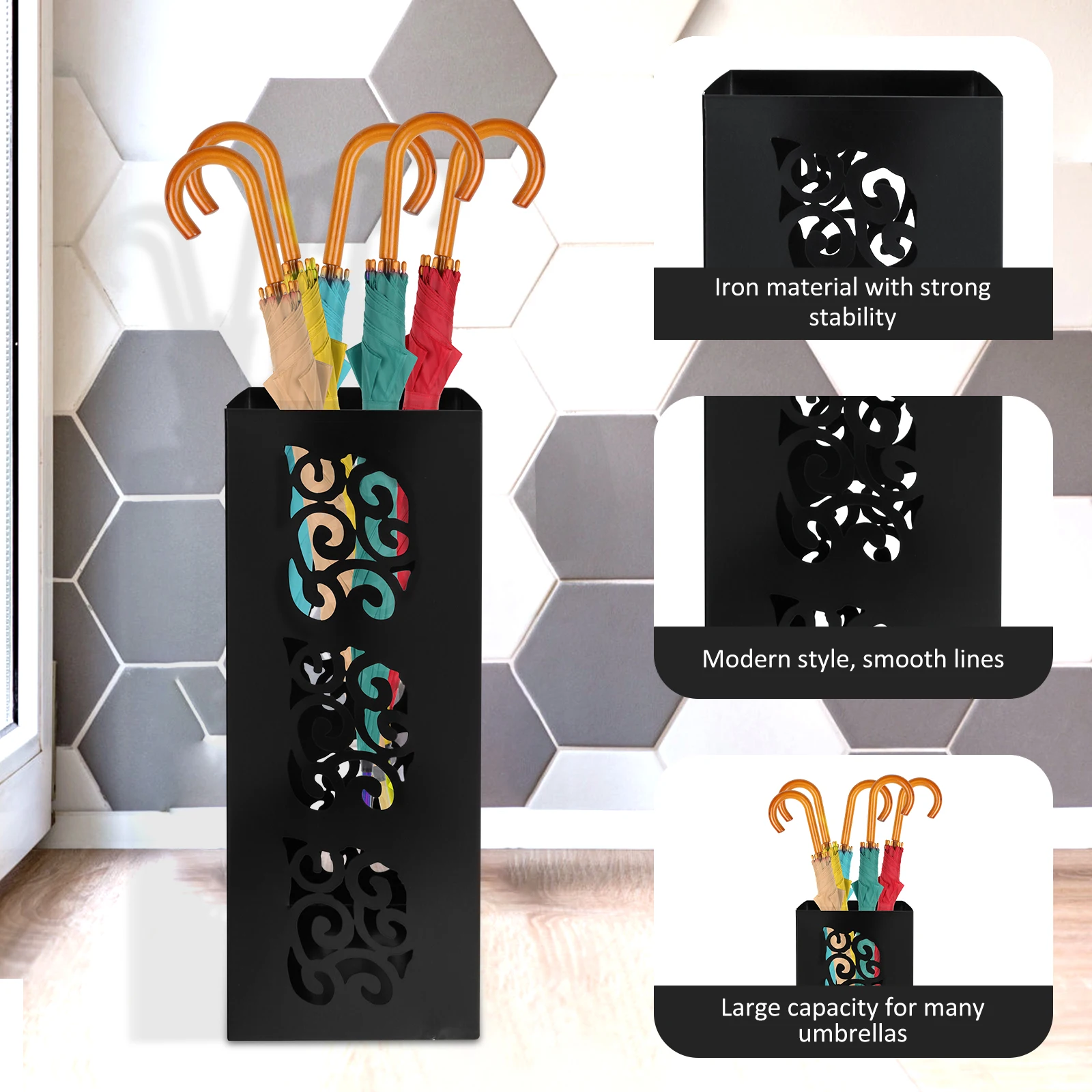 Square Umbrella Holder Large Capacity Umbrella Rack Modern Walking Stick Holder Multifunctional Metal Stand