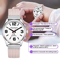 Hearkent English Talking Watch Fashion Nylon Strap Women Quartz Watch with  Alarm Clock Hourly Chime Voice Blind Wrist Watches 2