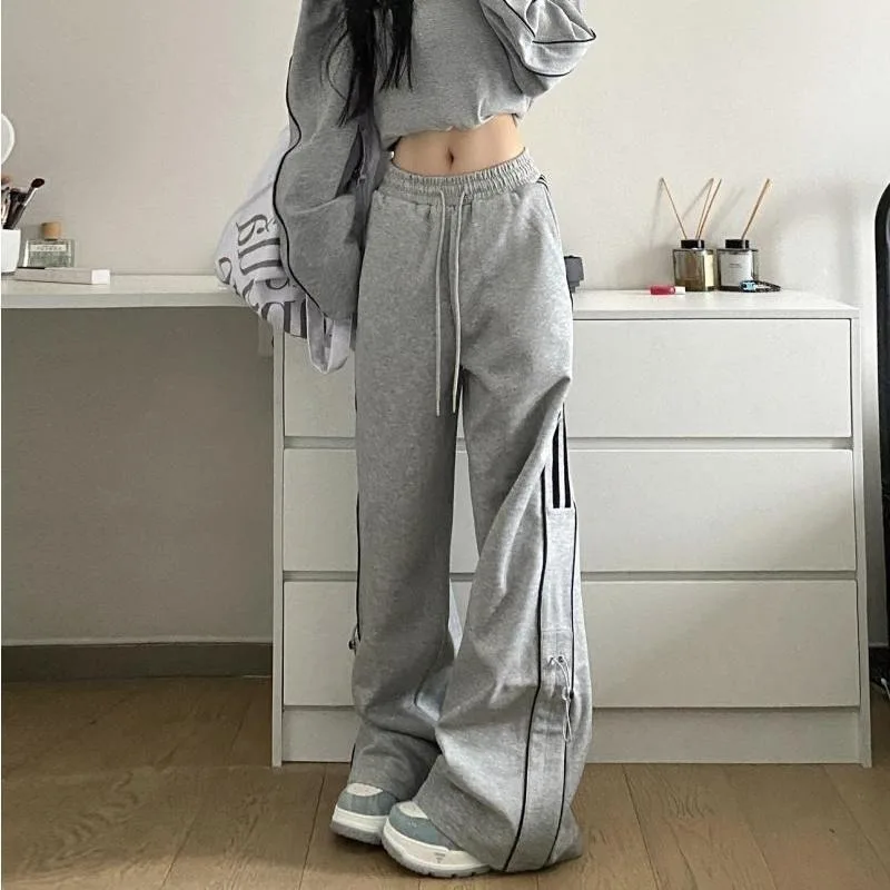 Deeptown Harajuku Sweatpants Women Black Striped Korean Fashion Oversized Jogger Pants Gyaru Grunge Streetwear Hippie Sport Kpop