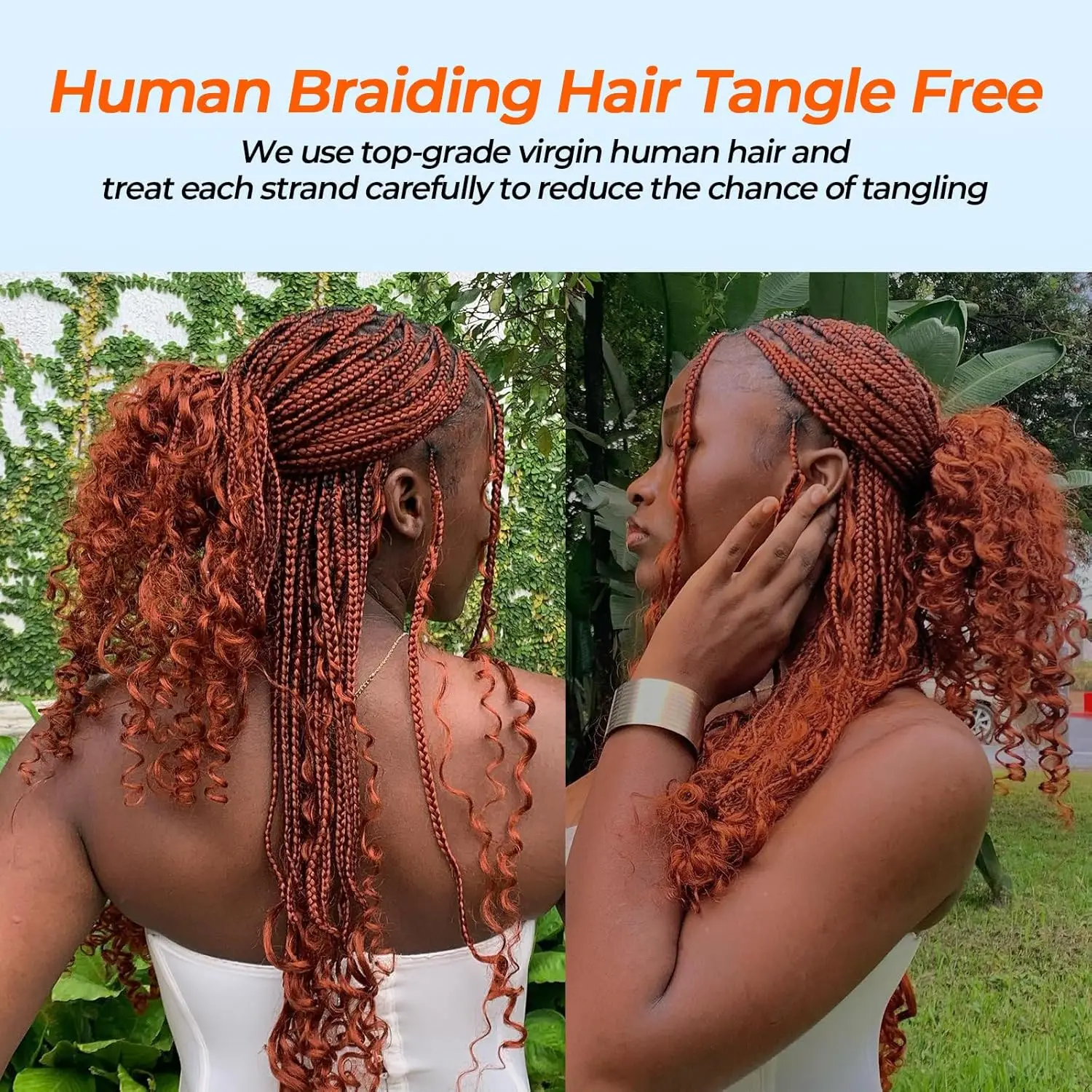 350# Ginger Orange Bulk Human Hair for Boho Braids No Weft 1 Bundle 50g Deep Wave Human Hair Bulk Curly Extensions for Braiding 5